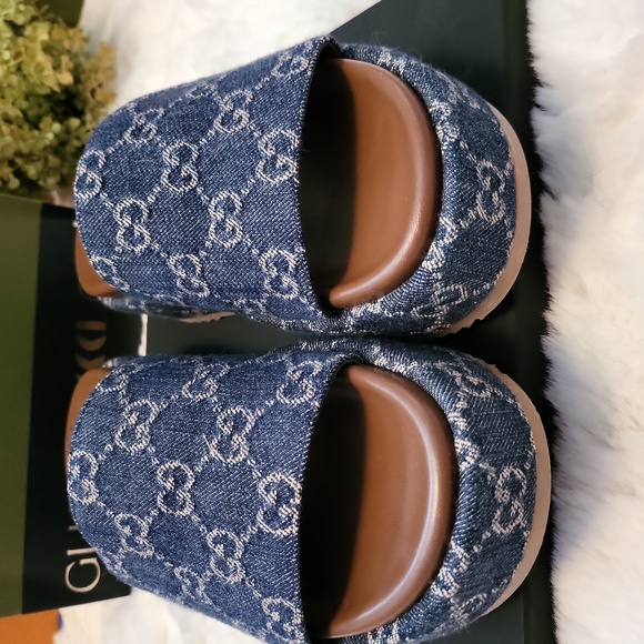 GUCCI Denim GG Monogram Angelina Platform 55mm Blue TeaI SIZE 37 UK/7 US - Picture 4 of 8